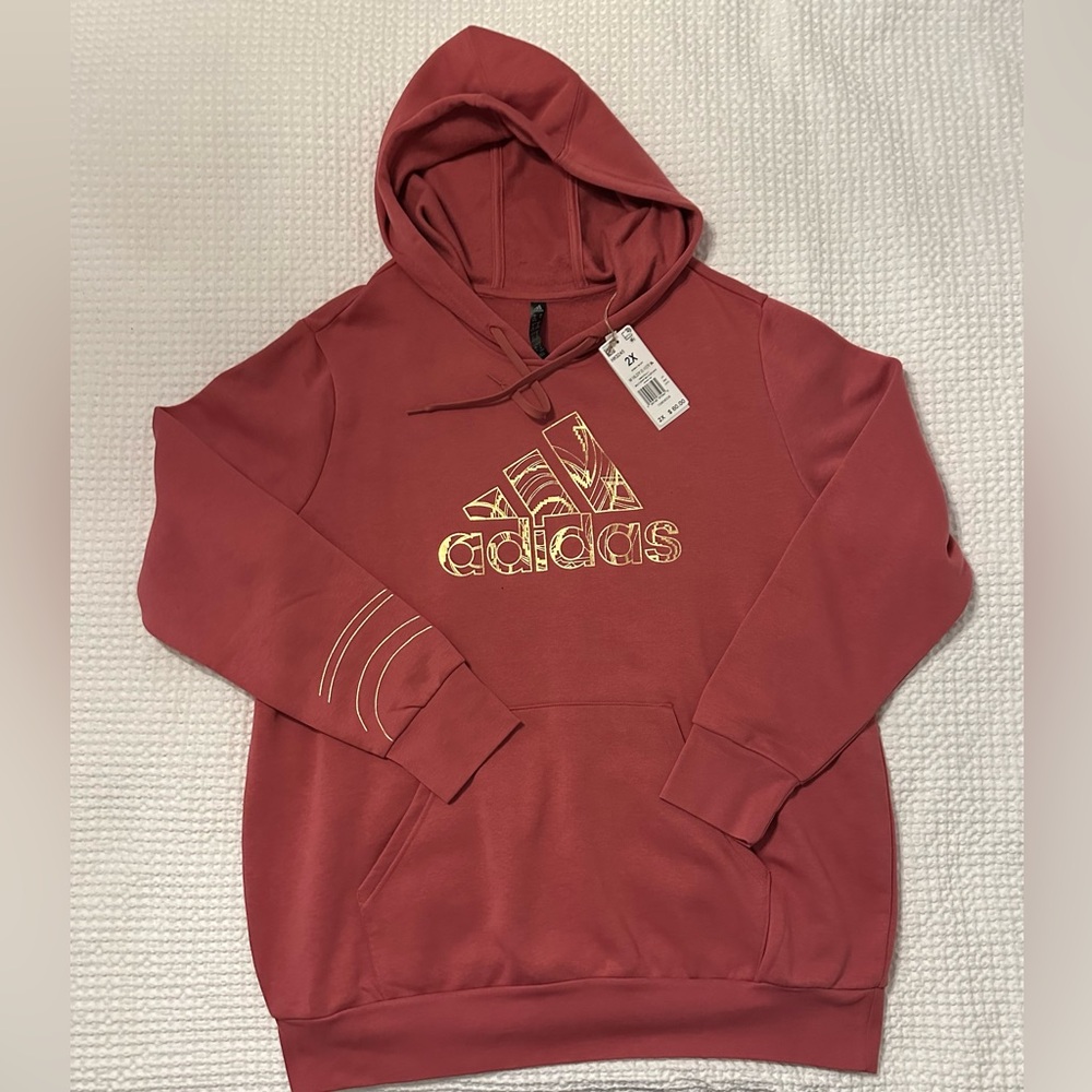 Adidas Women's Pullover Hoodie Sweatshirt Pink Gold Outline Logo Size 2XL
